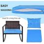 Grepatio 3 Piece Rocking Bistro Set, Modern Wicker Patio Furniture Sets, Outdoor Rattan Chair Conversation Sets with Coffee Table for Yard and Bistro (D: Brown and Blue)