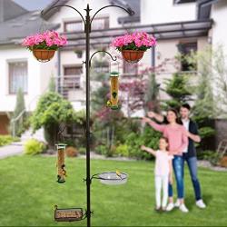 Sorbus Bird Feeding Bath Station, Metal Deck Pole for Bird Feeders, Great for Attracting Birds Outdoors, Backyard, Garden (Bird Bath Feeder Station - Black)