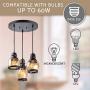 Kira Home Hudson 11.5'' Vintage 3-Light Multi-Pendant Chandelier, Antique Jar Shades with Tinted Glass, Adjustable Corded Pendant, Matte Black Finish
