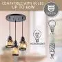 Kira Home Hudson 11.5'' Vintage 3-Light Multi-Pendant Chandelier, Antique Jar Shades with Tinted Glass, Adjustable Corded Pendant, Matte Black Finish