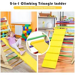 Costzon Foldable Wooden Climbing Triangle Ladder for Sliding & Climbing, 2 in 1 Triangle Climber with Safety Climbing Ladder for Toddlers, Suitable for Children Boys Girls (Colorful)