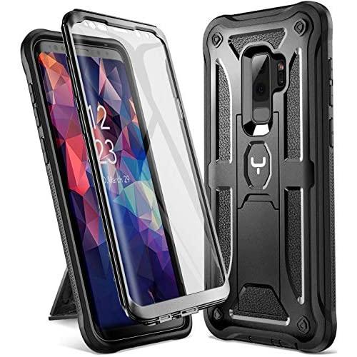 YOUMAKER Designed for Galaxy S9 Plus Case, Heavy Duty Protection Kickstand with Built-in Screen Protector Shockproof Case Cover for Samsung Galaxy S9 Plus 6.2 inch - Black