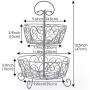 EZOWare 2-Tier Fruit Bowl Stand, Round Kitchen Produce Countertop Display Holder - Storage Organiser for Fruits Veggies Snacks Household Items - Silver Metal