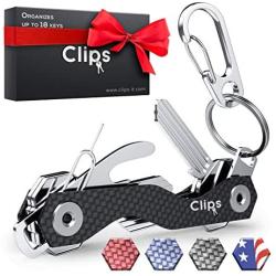 Clips Smart Compact Key Organizer Holder Keychain - Made of Carbon Fiber & Stainless Steel- Pocket Organizer Up to 28 Keys- Lightweight, Strong Includes Bottle Opener, Carabiner & More