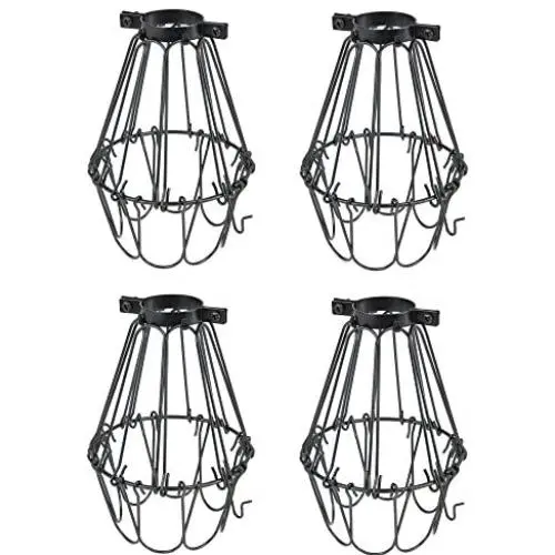 Rustic State Set of 4 Industrial Vintage Style | Hanging Pendant Metal Wire Cage | Adjustable Light Fixture Lamp Guard (Black) Rustic State Set of 4 Industrial Vintage Style | Hanging Pendant Metal Wire Cage | Adjustable Light Fixture Lamp Guard (Black)
