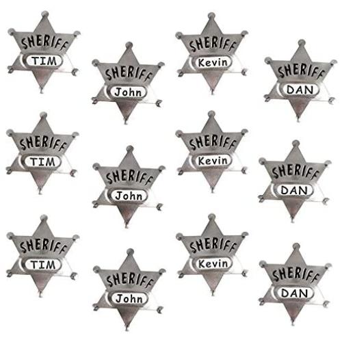 ArtCreativity Metal Sheriff Badges - Pack of 12 - with a Space for Personalized Name and Safety Pin Enclosure - Fun Party Favor - Police Pretend Play - Amazing Gift Idea for Boys and Girls Ages 4+