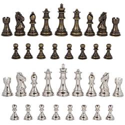 Frankfort Silver and Bronze Metal Chess Pieces with 3.75 Inch King and Extra Queens, Pieces Only, No Board