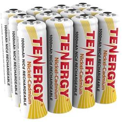 Tenergy AA Rechargeable Battery NiCd 1000mAh 1.2V Battery Pack for Solar Lights, Garden Lights, 12-Pack