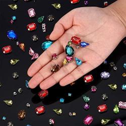 260 Pieces Valentines Day Sew on Gems Crystals Rhinestones Acrylic Diamond with Silver Prong Hole Flatback Claw Mix Color Shape and Size for DIY Crafts Clothes Shoes Bag