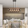 Pynsseu Rectangle Wood Metal Vintage Pendant Light, Industrial Kitchen Island Hanging Pendant Lighting with 5 Lamp Socket, Rustic Farmhouse Pendant Lamp.