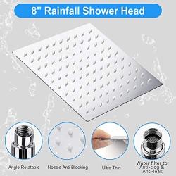 Kaqinu Shower Head , 8 High Pressure Rainfall Shower Head / Handheld Showerhead Combo with 11” Extension Arm, Anti-leak Shower Head with Holder/ Hose, Flow Regulator, Chrome