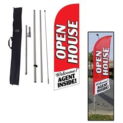 Red Open House Sign for Real Estate Feather Banner Flag Kit with Ground Stake and Travel Bag, Open House Signs for Agents by Feather Flag Nation