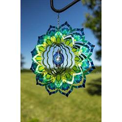 VP Home Emerald Mandala Kinetic 3D Metal Outdoor Garden Decor Wind Spinner