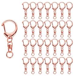 Roctee 50 Pcs Rose Gold Keychain, Spring Snap Key Ring with Chain and Jump Rings, Alloy DIY Key Chain Parts for Craft Hanging Buckle Charm Making