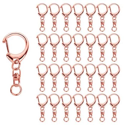 Roctee 50 Pcs Rose Gold Keychain, Spring Snap Key Ring with Chain and Jump Rings, Alloy DIY Key Chain Parts for Craft Hanging Buckle Charm Making