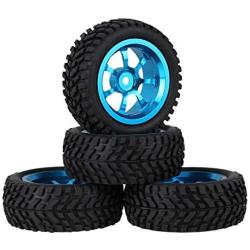 LAFEINA 1:10 RC Rally Car Tires Rubber Tires and Alloy Wheel Rims for Tamiya HSP HPI Kyosho 4WD 1:10 1:16 RC On Road Car Parts (Blue)