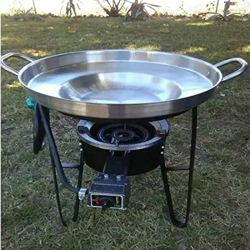 Large 3 in 1 Mexican Style Concave Comal Stainless Steel 22'' Set With Propane Burner Stove & Heavy Duty Metal Cast Iron Stand-Ideal for Food Residential Commercial Restaurant Para Tacos Use Large 3 in 1 Mexican Style Concave Comal Stainless Steel 22'' Set With Propane Burner Stove & Heavy Duty Metal Cast Iron Stand-Ideal for Food Residential Commercial Restaurant Para Tacos Use