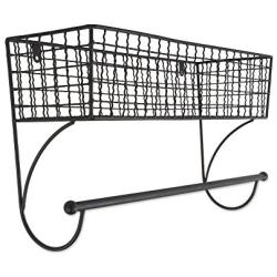 Home Traditions Z02225 Rustic Metal Wall Mount Shelf with Towel Bar, Large, Black