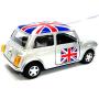 Mini Cooper Model (Silver) with Union Jack Top Made of Die Cast Metal and Plastic Parts, Pull Back & Go Action Model Mini Cooper Model (Silver) with Union Jack Top Made of Die Cast Metal and Plastic Parts, Pull Back & Go Action Model