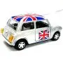 Mini Cooper Model (Silver) with Union Jack Top Made of Die Cast Metal and Plastic Parts, Pull Back & Go Action Model