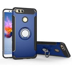 Orzero TPU + PC Hybrid Dual Layer Case for Huawei Honor 7X, Huawei Mate SE Full Body Heavy Duty Protection 360 Rotating Metal Ring (Adsorbed Iron Plate) (Huawei Honor 7X Not Included)-Blue