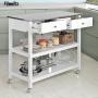 Haotian FKW47-W Kitchen Storage Trolley Kitchen Cabinet Cupboard Sideboard Kitchen Island with Rubber Wood & Marble Topar Serving Cart Kitchen Serving cart,Wood Metal Serving Trolley