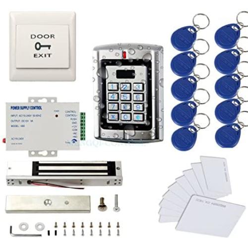 Metal Weatherproof Access Control System 600LBS Force Electric Magnetic Lock +110VPower Supply+Exit Button+Cards+Key Fobs