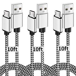 Micro USB Cable, 10ft 3 Pack Extra Long Charging Cord Nylon Braided High Speed Durable Fast Charging USB Charger Android Cable for Samsung Galaxy S7 Edge S6 S5,Android Phone,LG