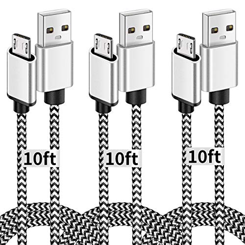 Micro USB Cable, 10ft 3 Pack Extra Long Charging Cord Nylon Braided High Speed Durable Fast Charging USB Charger Android Cable for Samsung Galaxy S7 Edge S6 S5,Android Phone,LG