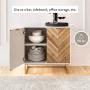 Nathan James Enloe Modern Storage, Free Standing Accent Cabinet with Doors in a Rustic Fir Wood Finish Powder-coated Metal Base for Hallway, Entryway or Living Room, White/Gold