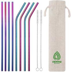 VEHHE Metal Straws Stainless Steel Straws 8 Set Reusable Drinking Rainbow Straws with Cleaning Brush for 20 OZ Tumblers(4 Straight + 4 Bent + 2 Brush)