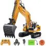 DOUBLE E Remote Control Truck RC Excavator Toy 17 Channel 3 in 1 Claw Drill Metal Shovel Real Hydraulic Electric RC Construction Vehicle with Working Lights
