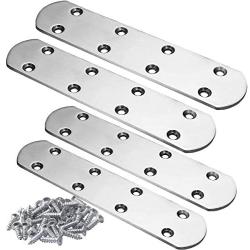 Straight Brace, Ouioui 4 Pieces Stainless Steel Flat Brace (6.57 x 1.49 inch, 167 x 38mm) Braces Joining Plate Connector Support Bracket for Shelves Cabinets Wood Furniture, 32 Pieces Screws Included