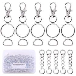 Swpeet 150Pcs Metal Lobster Claw Clasps Hook Kit, Including 30Pcs Key Chain Hooks, 30Pcs D Rings, 30Pcs Key Ring and 30Pcs Extender Chain with 30 Pcs Open Jump Rings for Making Handbags, Dog Collars