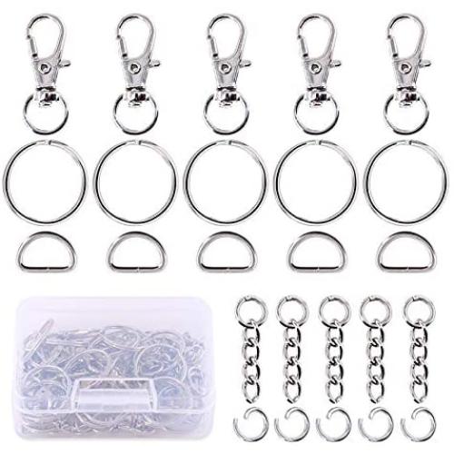 Swpeet 150Pcs Metal Lobster Claw Clasps Hook Kit, Including 30Pcs Key Chain Hooks, 30Pcs D Rings, 30Pcs Key Ring and 30Pcs Extender Chain with 30 Pcs Open Jump Rings for Making Handbags, Dog Collars