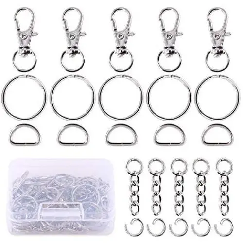 Swpeet 150Pcs Metal Lobster Claw Clasps Hook Kit, Including 30Pcs Key Chain Hooks, 30Pcs D Rings, 30Pcs Key Ring and 30Pcs Extender Chain with 30 Pcs Open Jump Rings for Making Handbags, Dog Collars Swpeet 150Pcs Metal Lobster Claw Clasps Hook Kit, Including 30Pcs Key Chain Hooks, 30Pcs D Rings, 30Pcs Key Ring and 30Pcs Extender Chain with 30 Pcs Open Jump Rings for Making Handbags, Dog Collars
