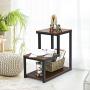 Tangkula 3-Tier Sofa Side Table, Nightstand with Storage Shelf, Sturdy Metal Frame, Ladder-Shaped Chair Side Table, Brown Tabletop Storage Shelf for Living Room or Bedroom (Brown)