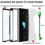 MME ASUS ROG 2 Phone Case Bumper Metal Luminous Rubber Corner Shockproof Full Body Protection with Tempered Glass Screen Protector and Anti-Scratch Carbon Fiber Skin Back (Black)
