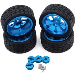 SONPP Metal Wheel Rim + Rubber Tires Tyres with 12mm Wheel Hub Hex for Wltoys144001 1/14 RC Car Upgrade Parts,Blue