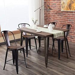 COSTWAY Tolix Style Dining Stools with Wood Seat and Backrest, Industrial Metal Counter Height Stool, Modern Kitchen Dining Bar Chairs Rustic, Copper