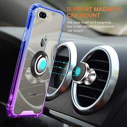 DAUPIN iPhone 8 Plus Case, Clear iPhone 7 Plus Case with 360 Rotatable Ring Kickstand Magnetic Metal Car Mount Soft TPU Bumper PC Back Shochproof Protective Case for iPhone 7/8 Plus (Blue Purple)