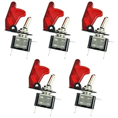 ESUPPORT Car Red Cover Red LED Light Rokcer Toggle Switch SPST ON Off Pack of 5
