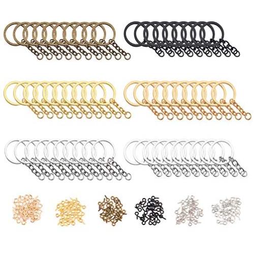 Gukasxi 240 Pieces Split Key Ring with Chain Set, 60Pcs Metal Flat Keychain Rings 1 Inch with Open Jump Rings and 180pcs Screw Eye Pins Bulk, 6 Colors, for Resin Jewelry Making DIY Crafts