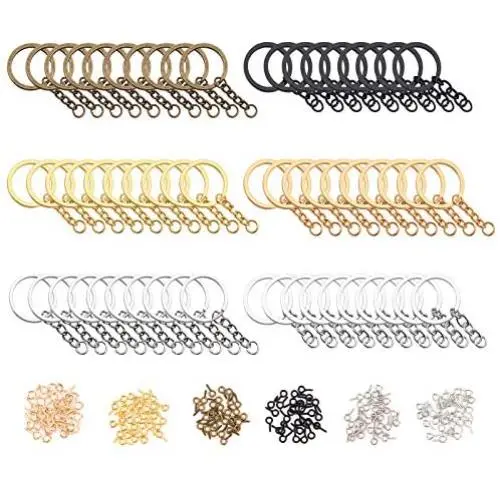 Gukasxi 240 Pieces Split Key Ring with Chain Set, 60Pcs Metal Flat Keychain Rings 1 Inch with Open Jump Rings and 180pcs Screw Eye Pins Bulk, 6 Colors, for Resin Jewelry Making DIY Crafts Gukasxi 240 Pieces Split Key Ring with Chain Set, 60Pcs Metal Flat Keychain Rings 1 Inch with Open Jump Rings and 180pcs Screw Eye Pins Bulk, 6 Colors, for Resin Jewelry Making DIY Crafts