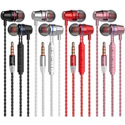 VPB Corded Earbuds HiFi Dynamic Earphones with Deep Bass Driven Noise Isolation Metal Cavity Compatible with iPhone iPad Samsung LG Tablet with Mic (4 Pairs+Microphone and Volume Control)