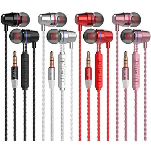 VPB Corded Earbuds HiFi Dynamic Earphones with Deep Bass Driven Noise Isolation Metal Cavity Compatible with iPhone iPad Samsung LG Tablet with Mic (4 Pairs+Microphone and Volume Control) VPB Corded Earbuds HiFi Dynamic Earphones with Deep Bass Driven Noise Isolation Metal Cavity Compatible with iPhone iPad Samsung LG Tablet with Mic (4 Pairs+Microphone and Volume Control)