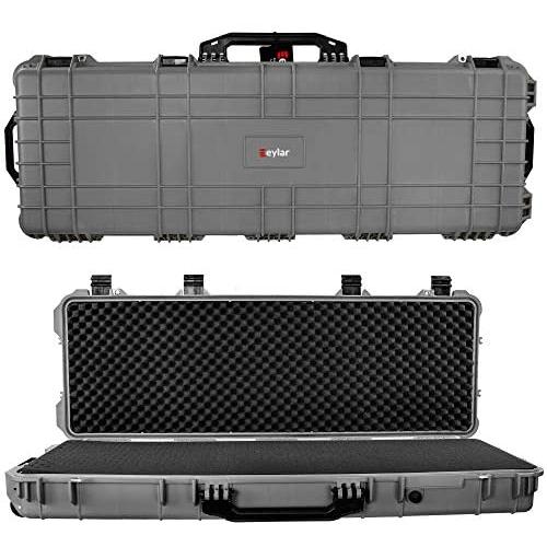 Eylar 44 Inch Protective Roller Tactical Rifle Hard Case with Foam, Mil-Spec Waterproof & Crushproof, Two Rifles Or Multiple Guns, Pressure Valve with Lockable Fittings Gray