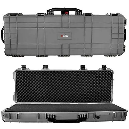 Eylar 44 Inch Protective Roller Tactical Rifle Hard Case with Foam, Mil-Spec Waterproof & Crushproof, Two Rifles Or Multiple Guns, Pressure Valve with Lockable Fittings Gray Eylar 44 Inch Protective Roller Tactical Rifle Hard Case with Foam, Mil-Spec Waterproof & Crushproof, Two Rifles Or Multiple Guns, Pressure Valve with Lockable Fittings Gray