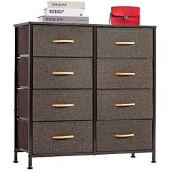 WAYTRIM 4-Tier Wide Drawer Dresser, Storage Unit with 8 Easy Pull Fabric Drawers and Metal Frame, Wood Top, Organizer Unit for Bedroom, Hallway, Entryway, Closets, 31.5 x 11.81 x 32.12 Inches - Brown