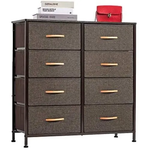 WAYTRIM 4-Tier Wide Drawer Dresser, Storage Unit with 8 Easy Pull Fabric Drawers and Metal Frame, Wood Top, Organizer Unit for Bedroom, Hallway, Entryway, Closets, 31.5 x 11.81 x 32.12 Inches - Brown WAYTRIM 4-Tier Wide Drawer Dresser, Storage Unit with 8 Easy Pull Fabric Drawers and Metal Frame, Wood Top, Organizer Unit for Bedroom, Hallway, Entryway, Closets, 31.5 x 11.81 x 32.12 Inches - Brown